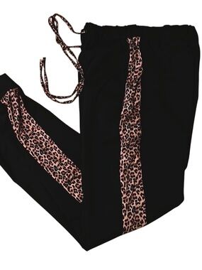 Lounge pants with a leopard print stripe down the leg